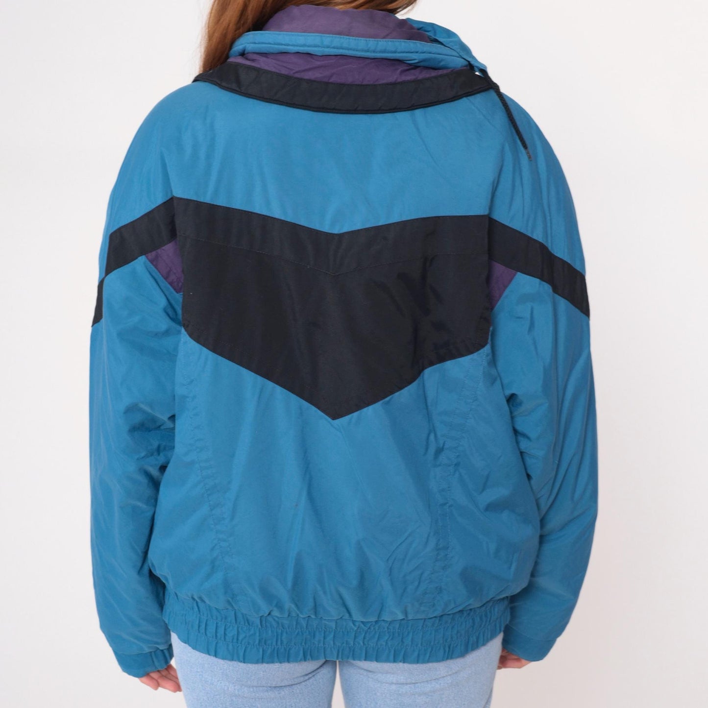 90s Skitique Colorblock Ski Jacket Light Blue Black Purple Hooded Puffer Medium