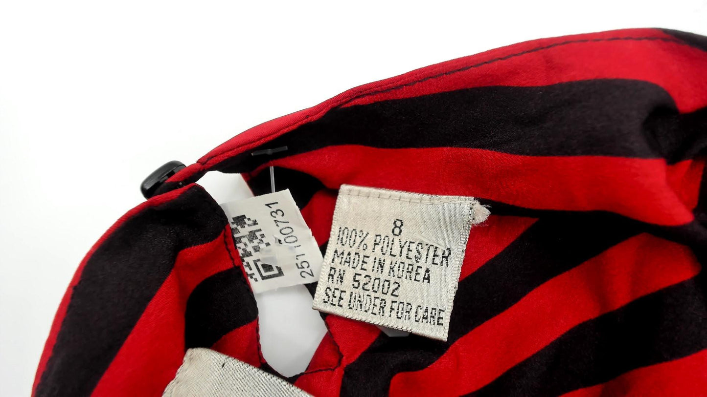 90s Liz Claiborne Striped Shift Dress Red Black Puff Sleeves Medium M