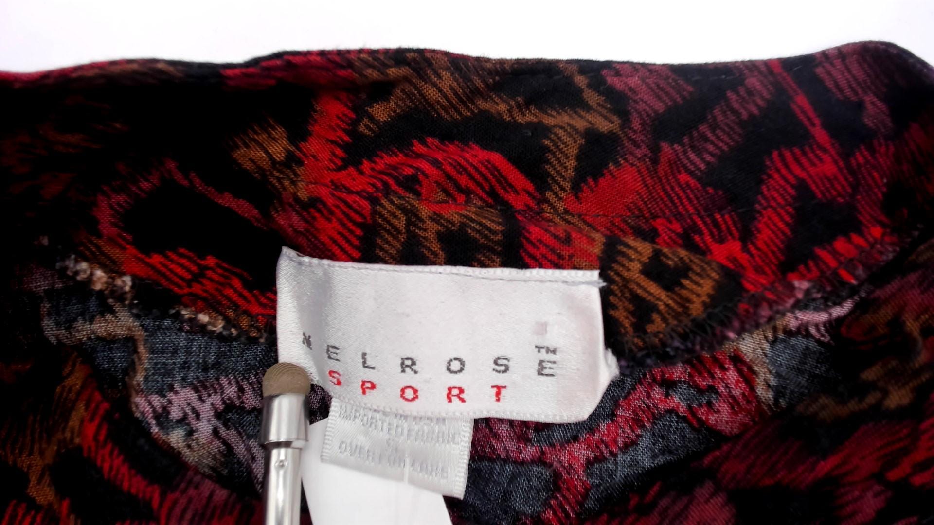 90s Melrose Sport Abstract Geometric Blouse V-Neck Burgundy Small S