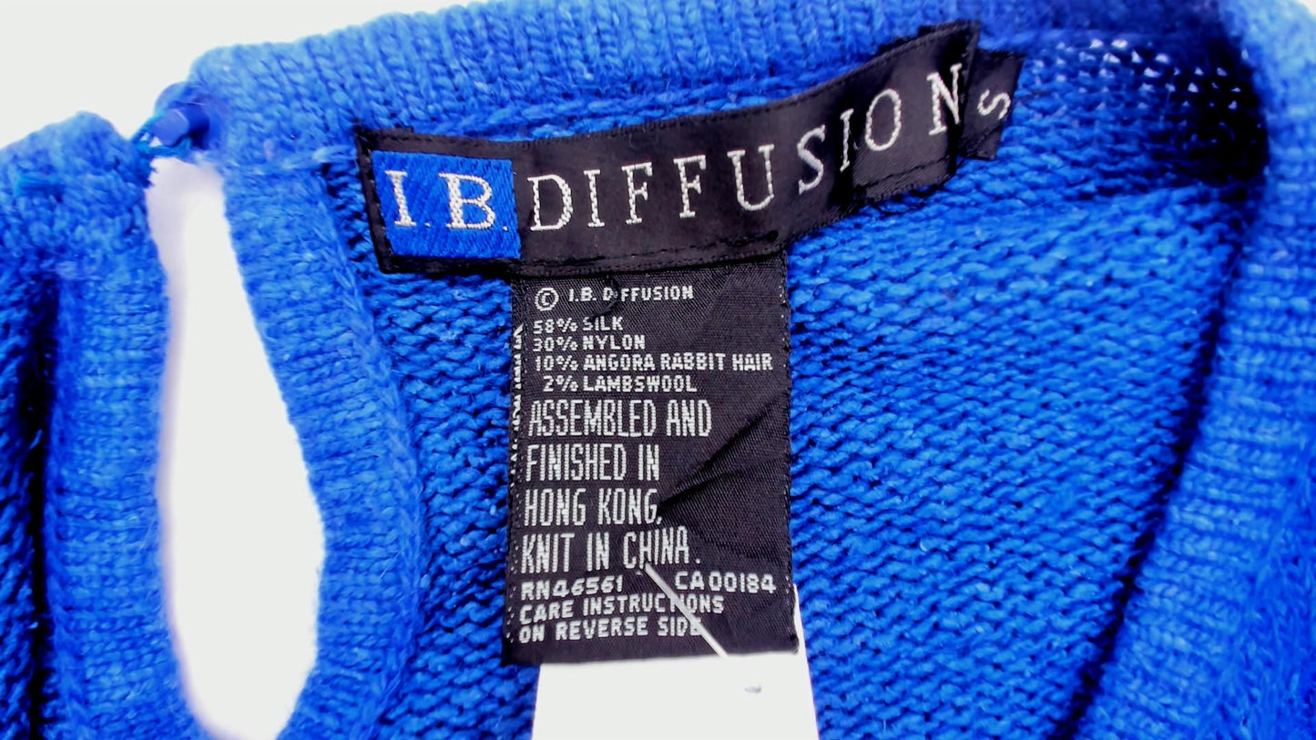 80s Ib Diffusion Periwinkle Blue Sweater Beaded Bow Knit Small
