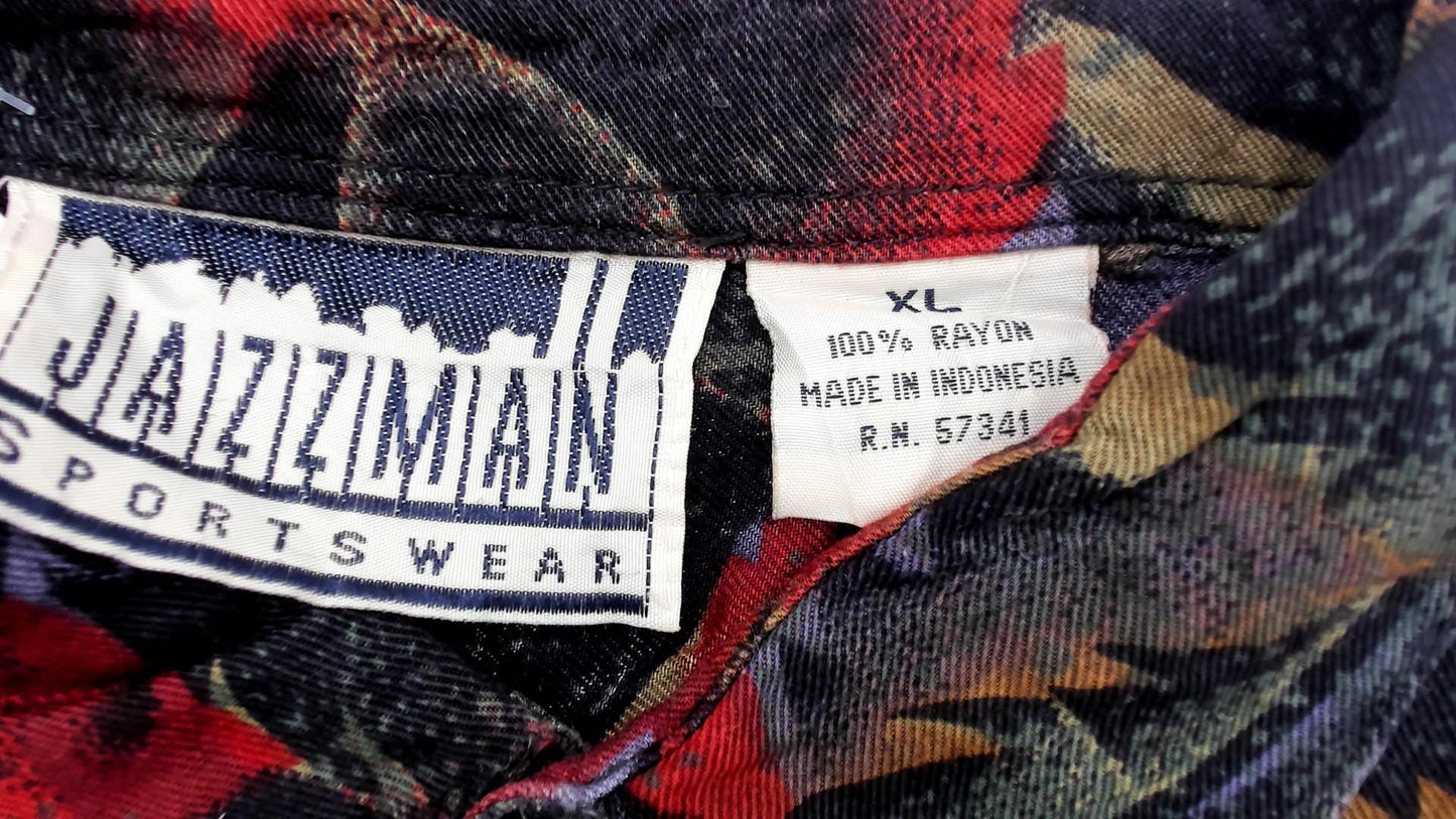 90s Jazzman Sportswear Leaf Print Button-Up Blouse Long Sleeve Multicolor Extra Large XXL