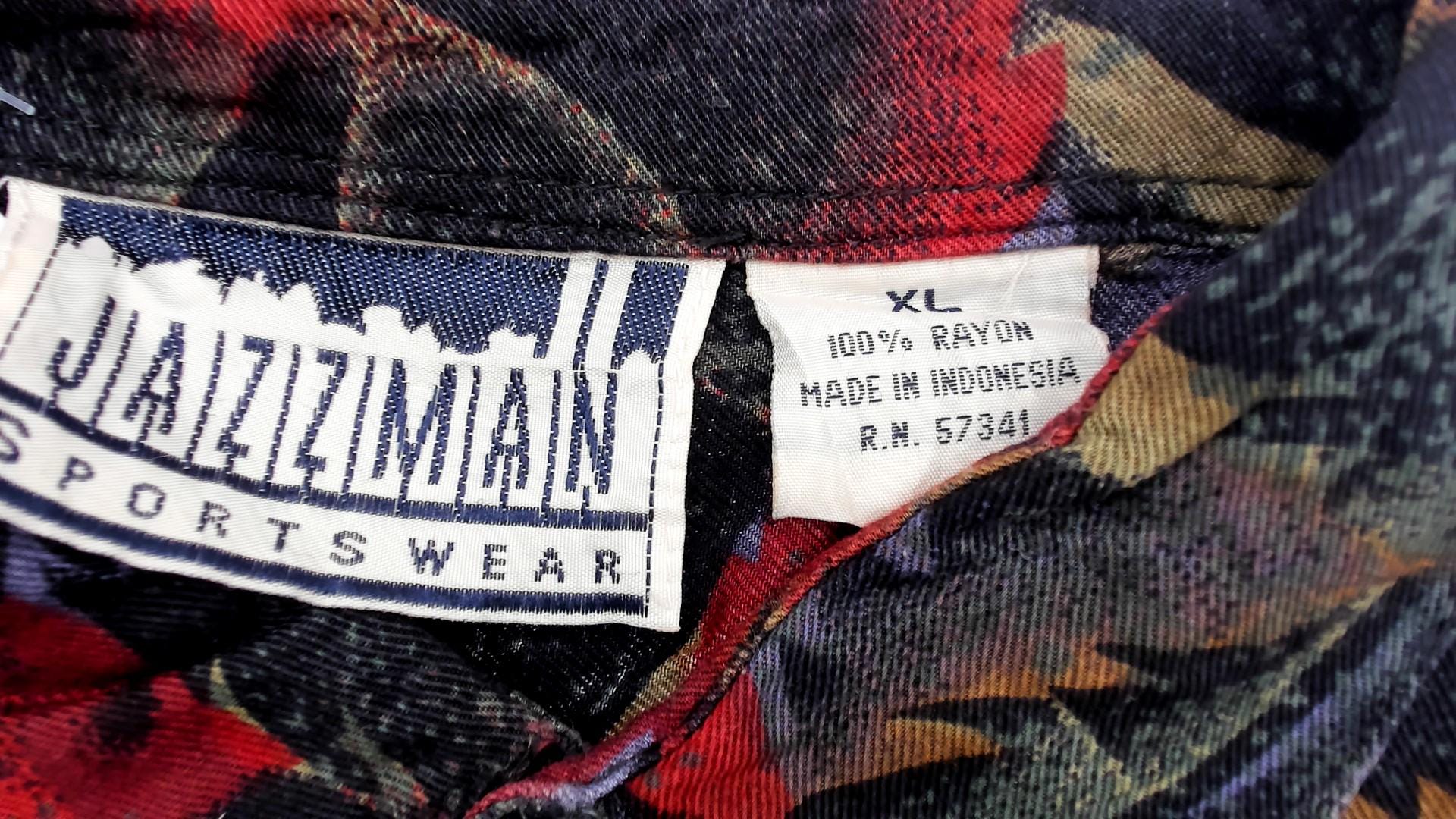 90s Jazzman Sportswear Leaf Print Button-Up Blouse Long Sleeve Multicolor Extra Large XXL