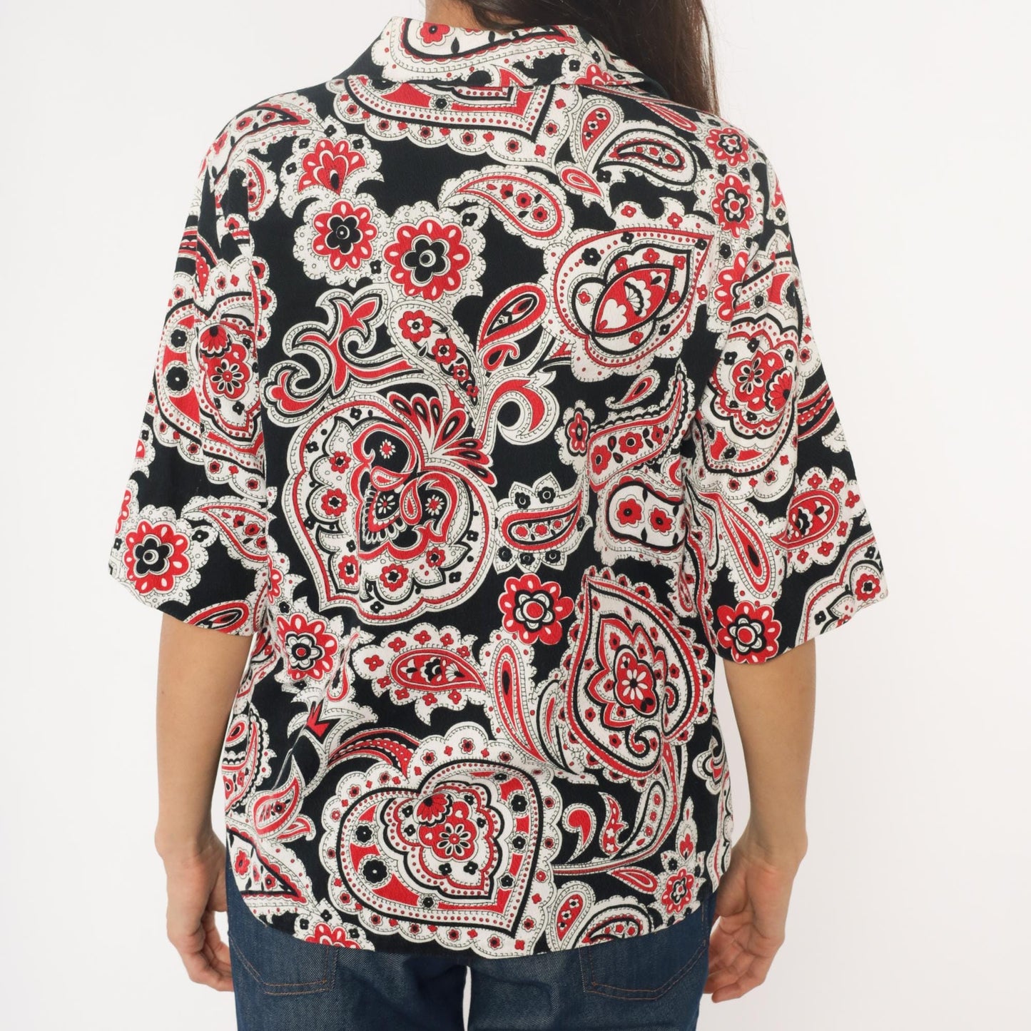 70s Jean Marie Paisley Button-Up Shirt Black Red White Medium