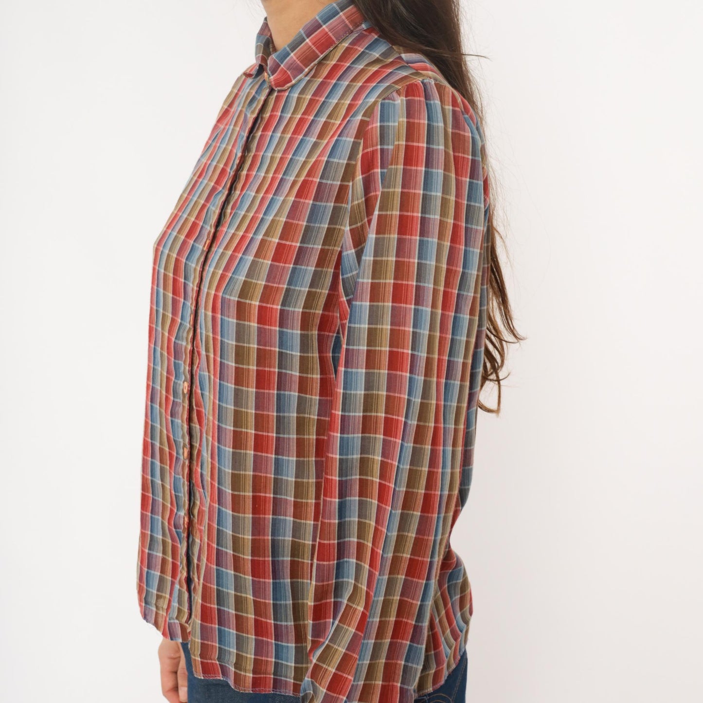 80s West Coast Connection Plaid Button Down Shirt Red Blue Small