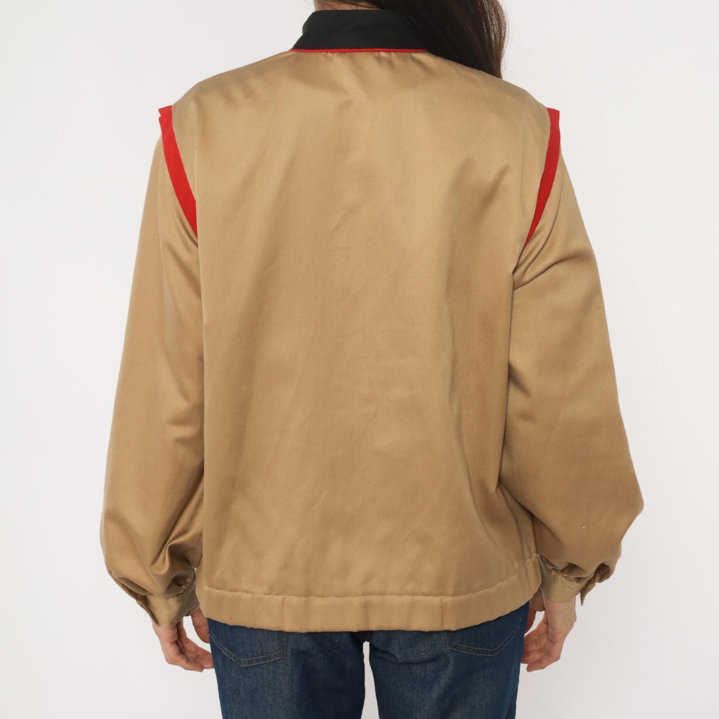 80s Sissies Windbreaker Jacket Tan Black Red Colorblock Medium