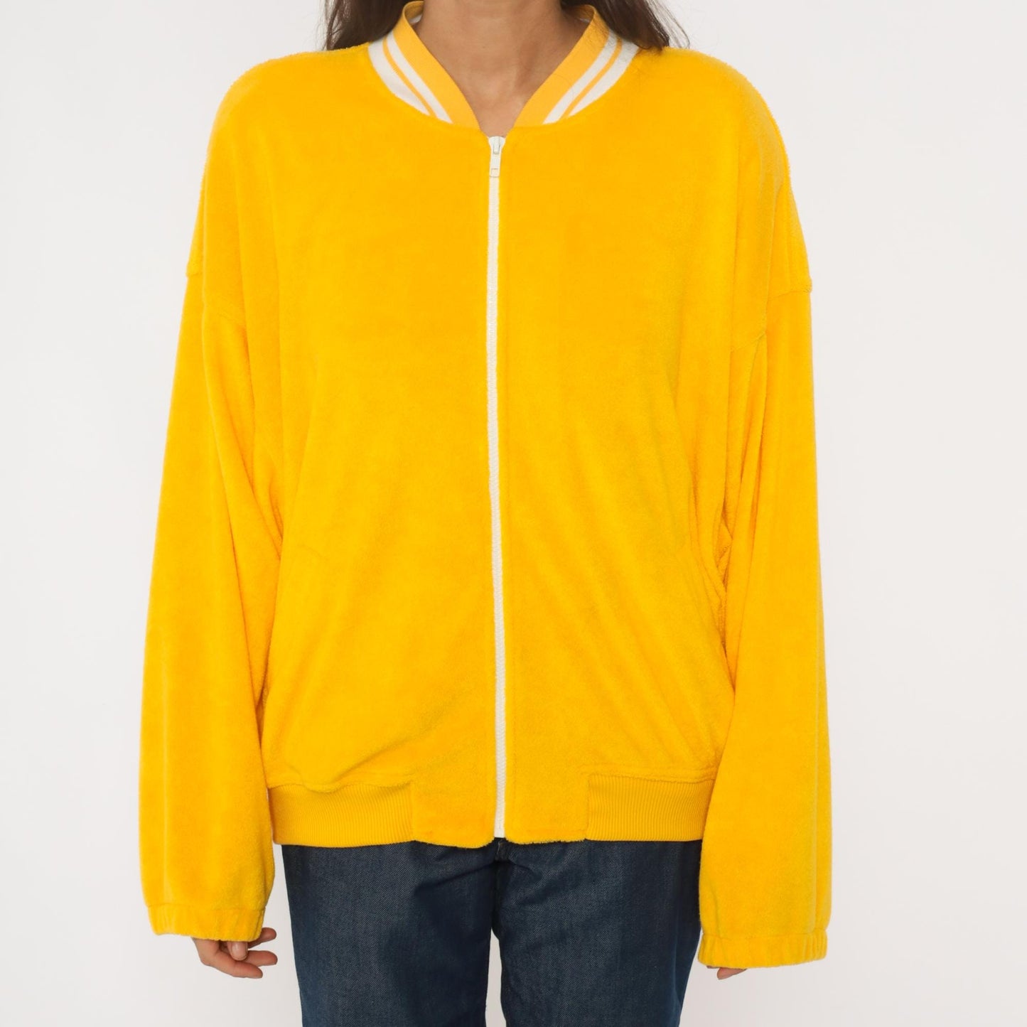 80s CA Sport Terrycloth Zip Jacket Compass Embroidered Yellow Plus Size XXL