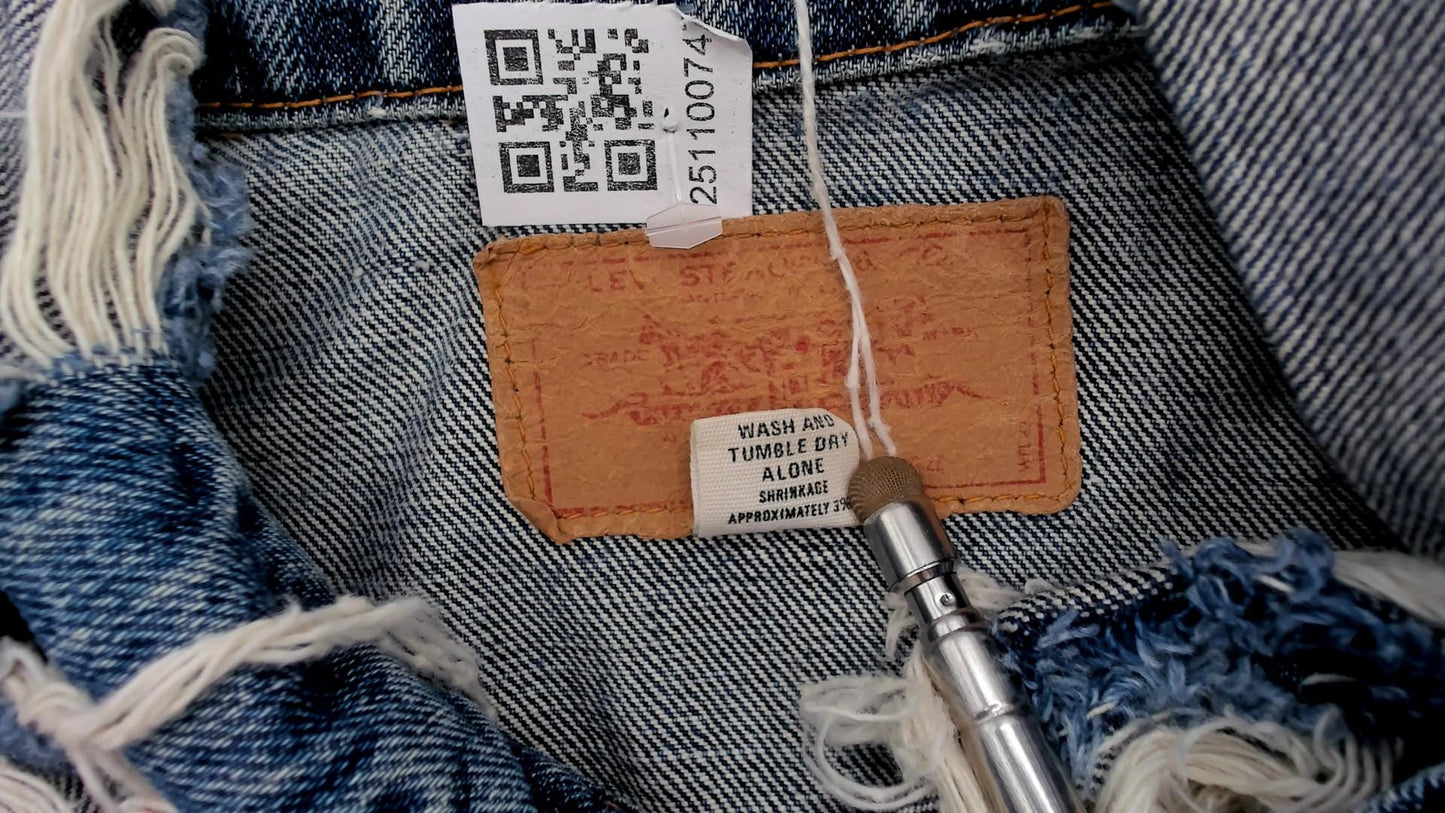 70s Levi's Denim Jacket Medium Blue Washed Distressed Trucker