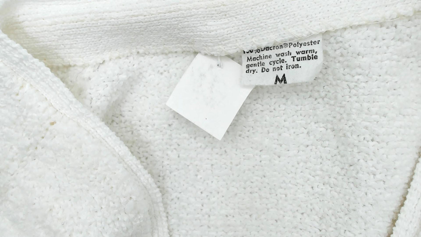70s Cream Cardigan V-Neck Knit Sweater Silver Buttons Medium M