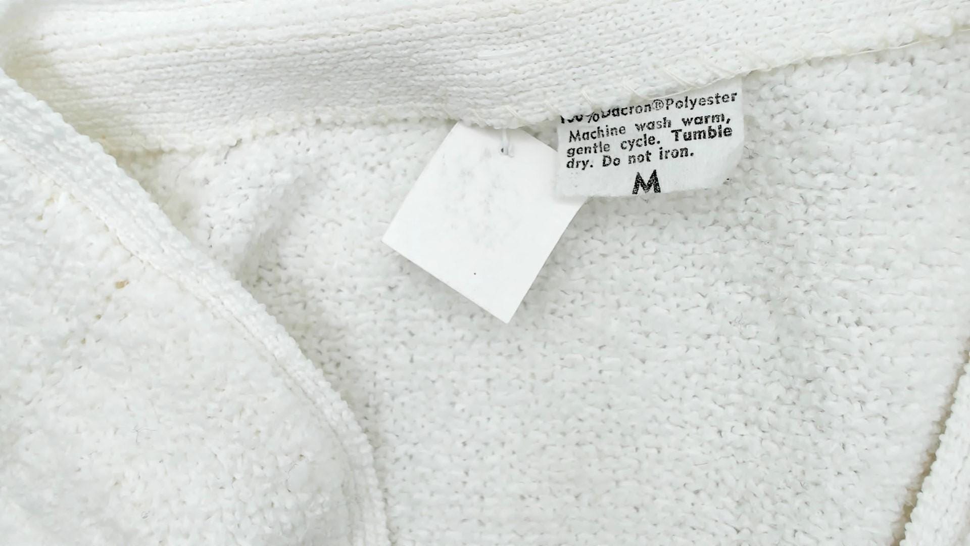 70s Cream Cardigan V-Neck Knit Sweater Silver Buttons Medium M