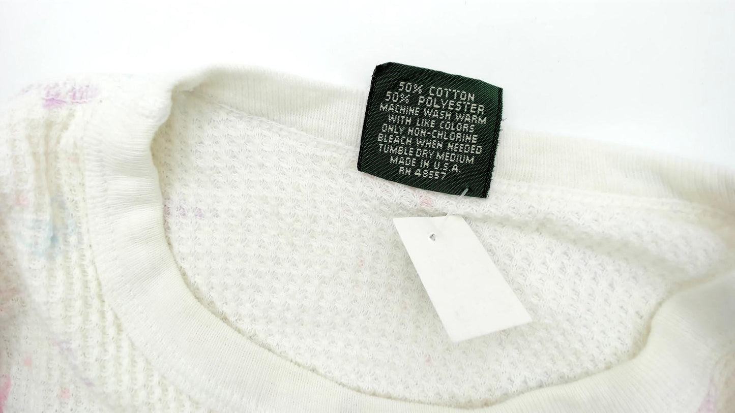 80s High Sierra Butterfly Thermal Waffle Knit Long Sleeve Tee White Medium