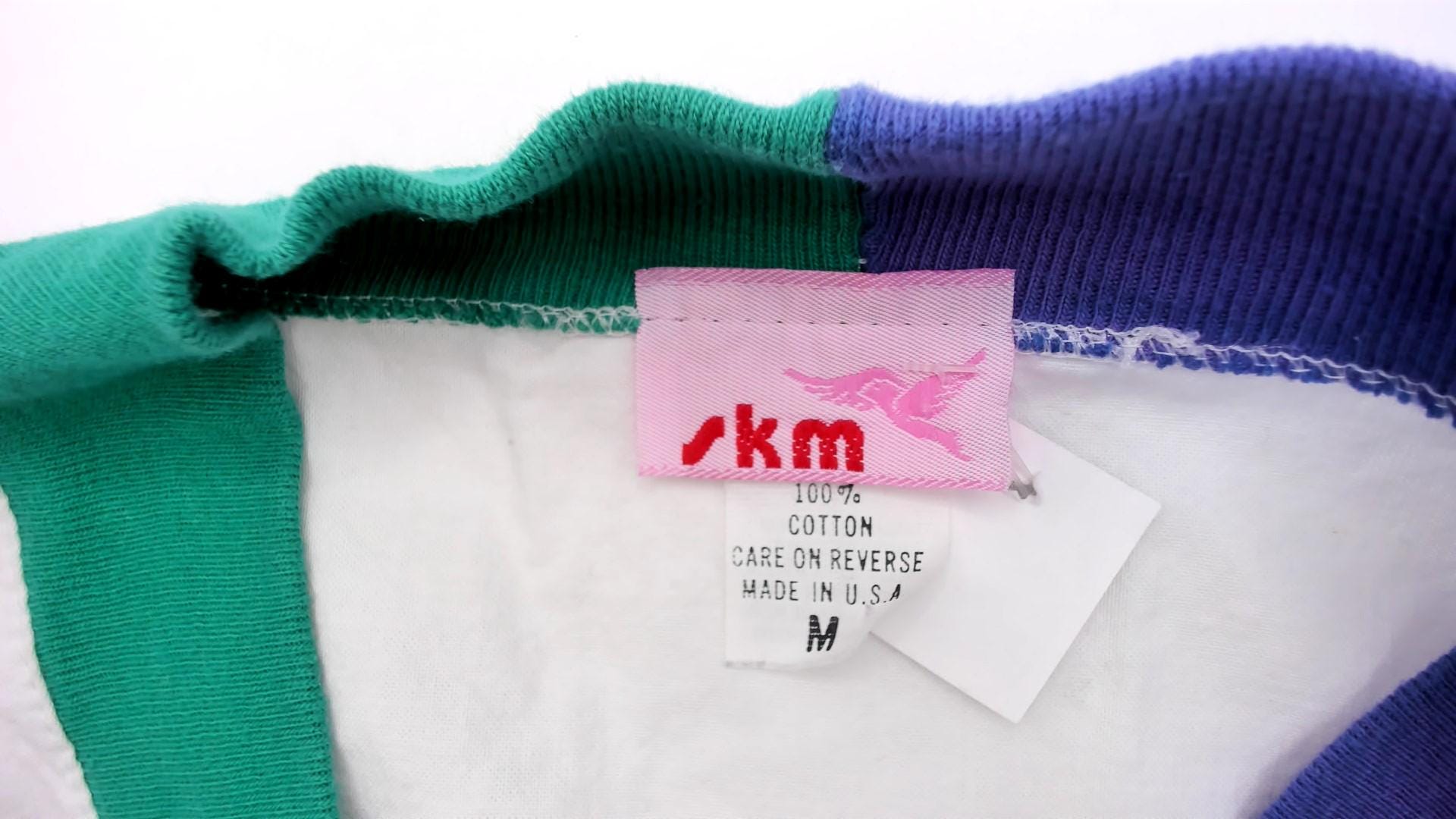 90s Colorblock Cotton V-Neck Shirt Yellow Red Purple Teal Medium M