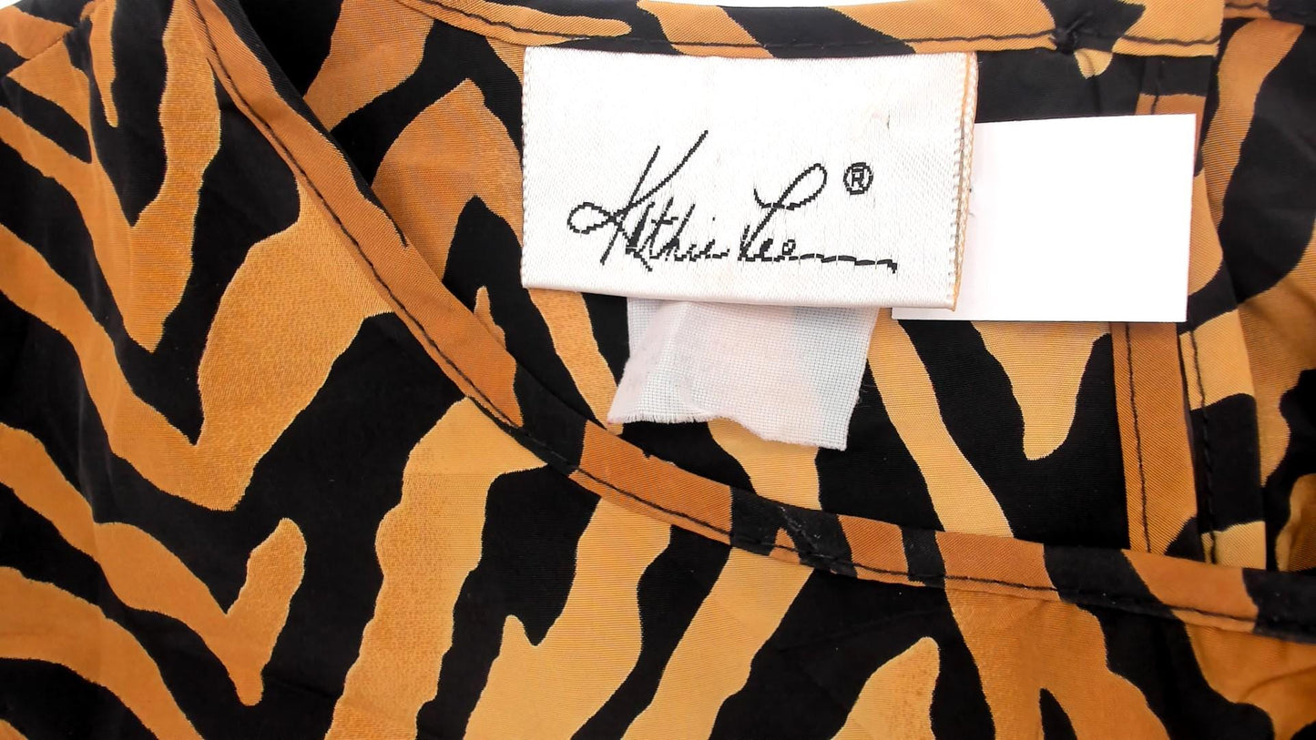 90s Kathie Lee Tiger Stripe Blouse Tan Black Short Sleeve Medium M