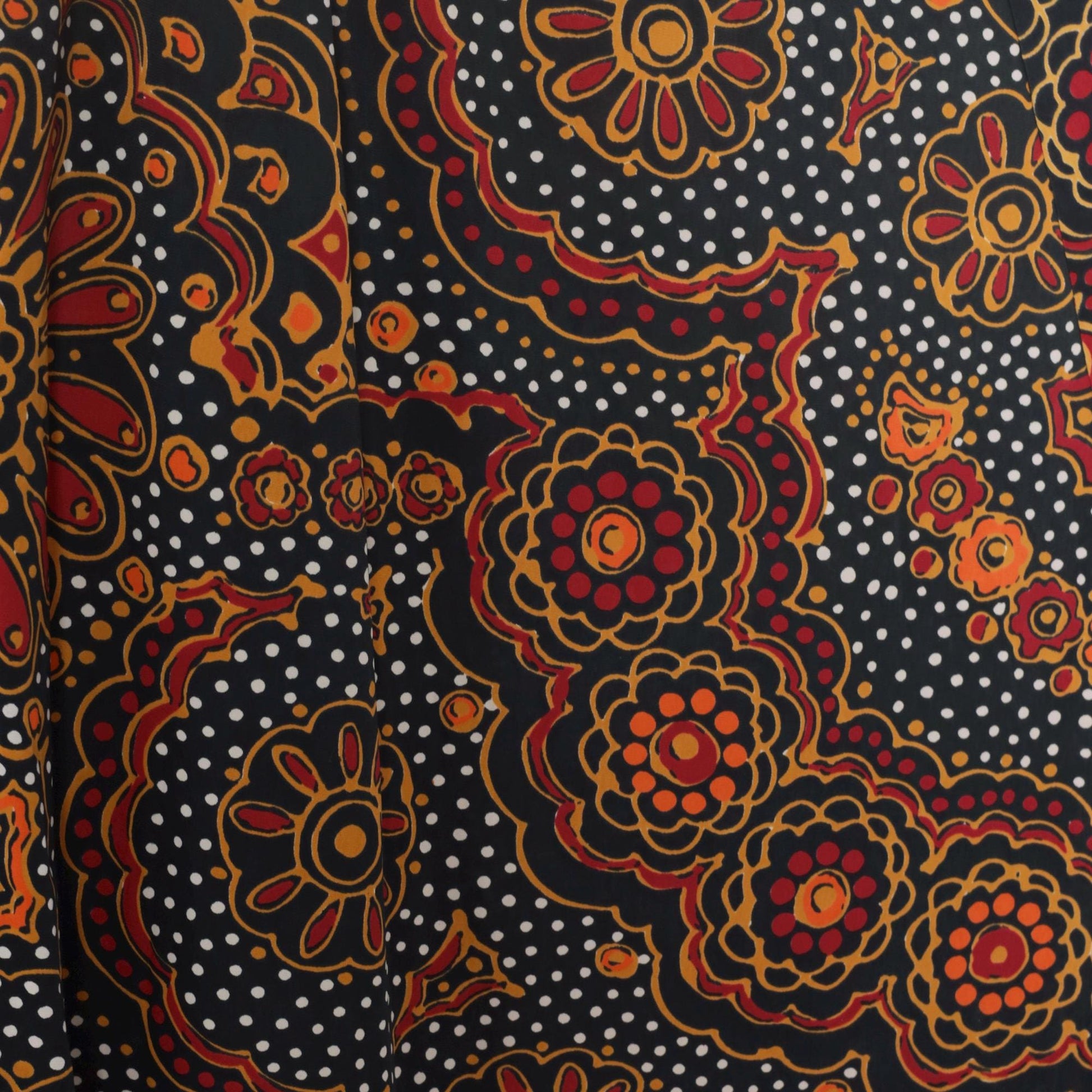 70s Psychedelic Maxi Dress Paisley Floral Navy Orange Red Yellow Small