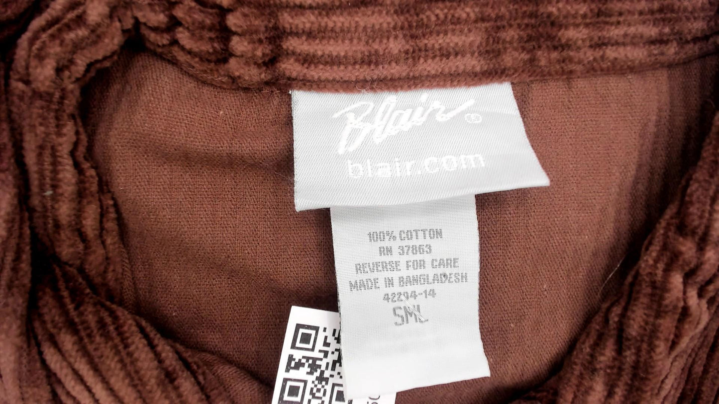 Y2K Brown Corduroy Button-Up Shirt Blair Pointed Collar Long Sleeve Medium