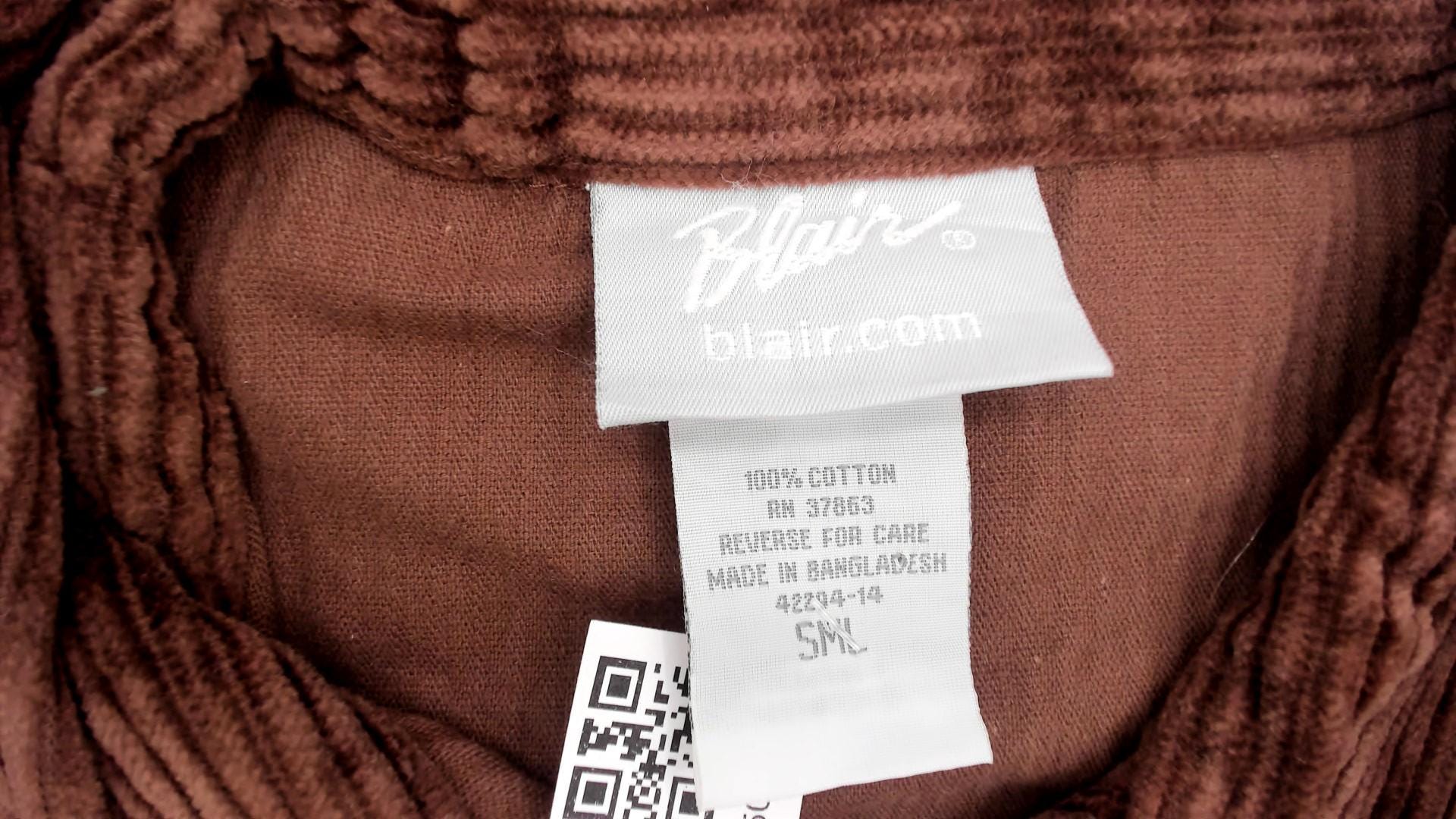 Y2K Brown Corduroy Button-Up Shirt Blair Pointed Collar Long Sleeve Medium