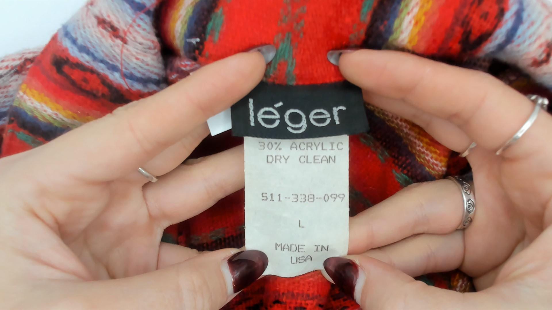 90s Leger Southwestern Blazer Red Striped Geometric Jacket Large L
