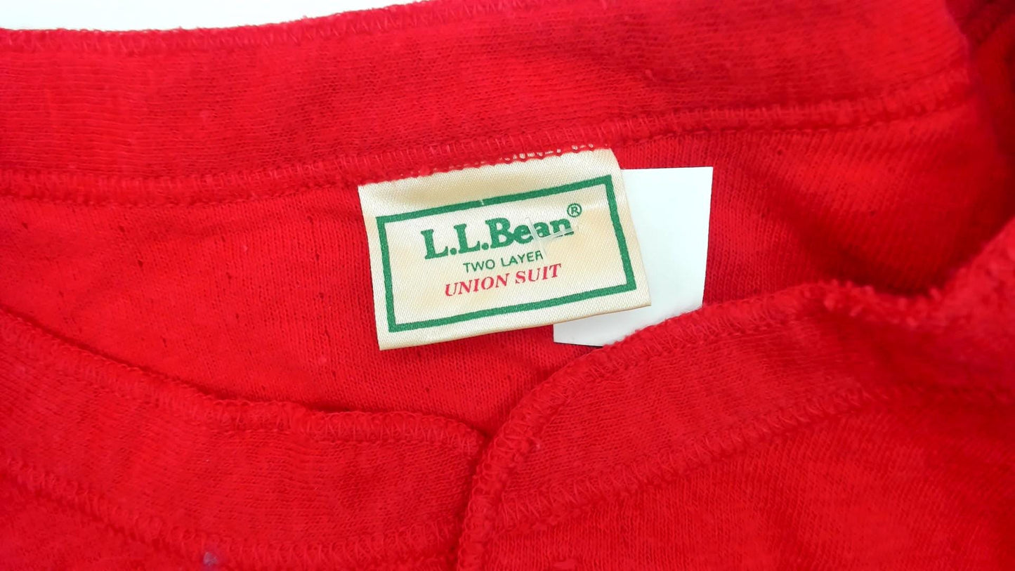 L.L. Bean 80s Red Thermal Union Suit Cotton Wool Ribbed Crew Neck Medium