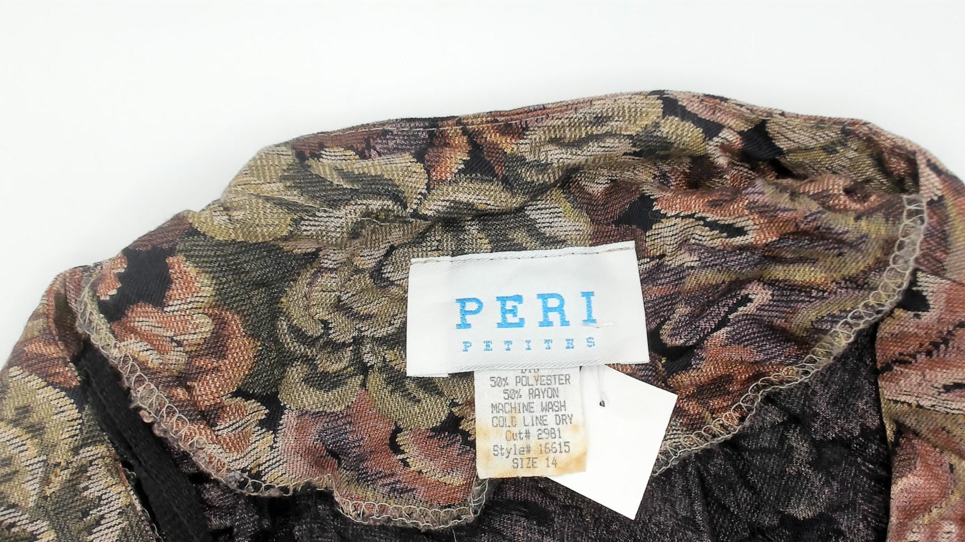 90s Peri Petites Floral Dress White Bib Front Button Gathered Waist Large