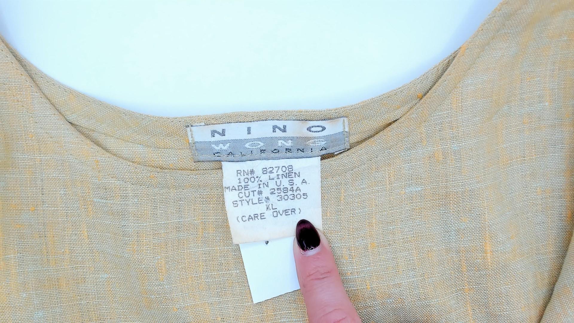 90s Nino Wong Yellow Linen Blouse Geometric Appliqué Short Sleeve Large L