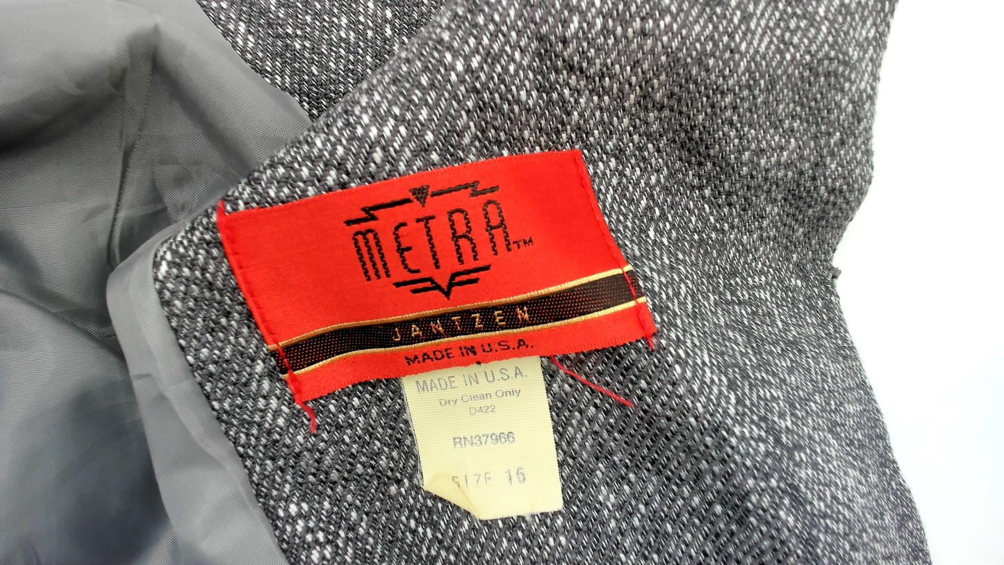 80s Metra by Jantzen Double Breasted Blazer Charcoal Herringbone Peak Lapel Extra Large