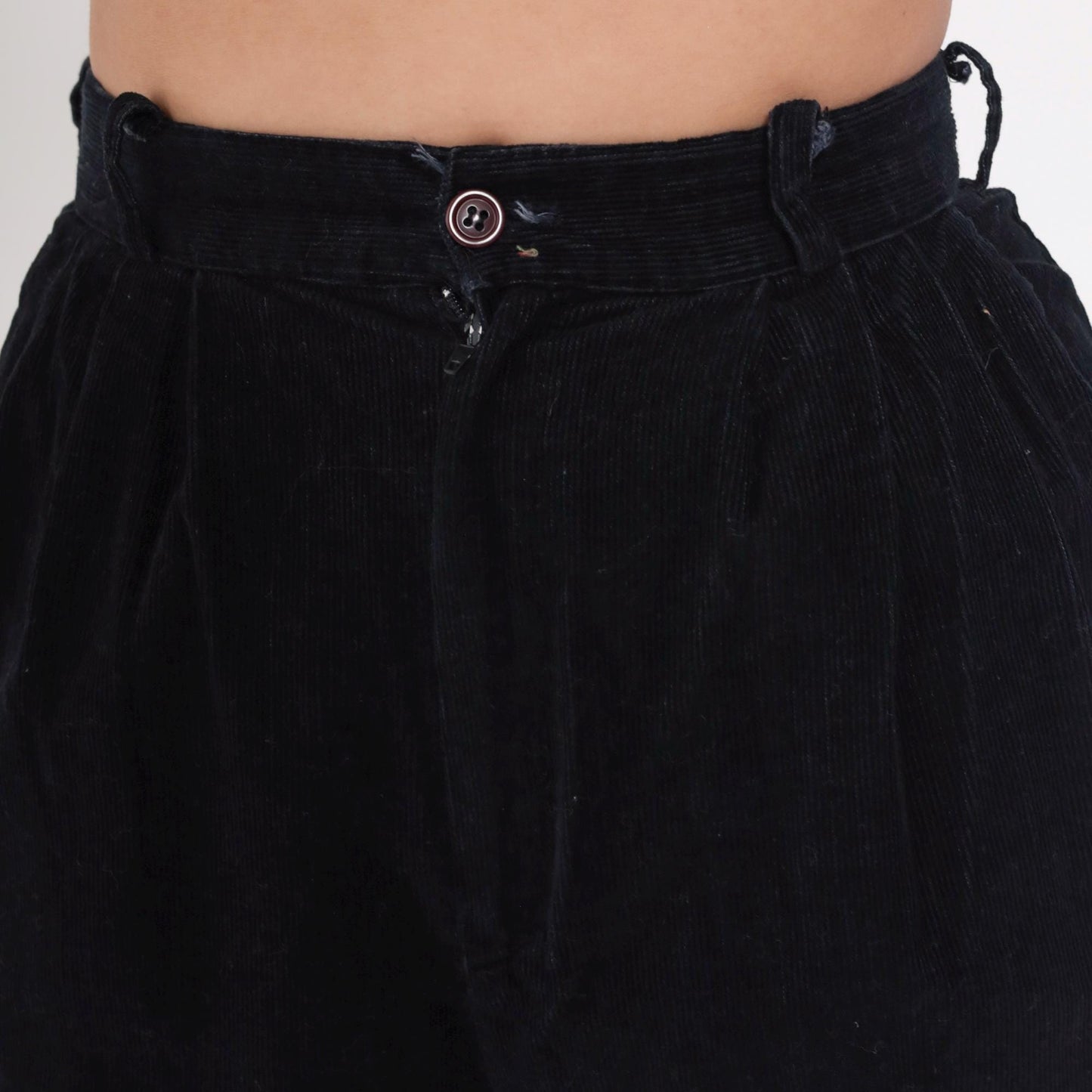 80s Michael Tracy Black Cotton High-Waisted Tapered Pants Small