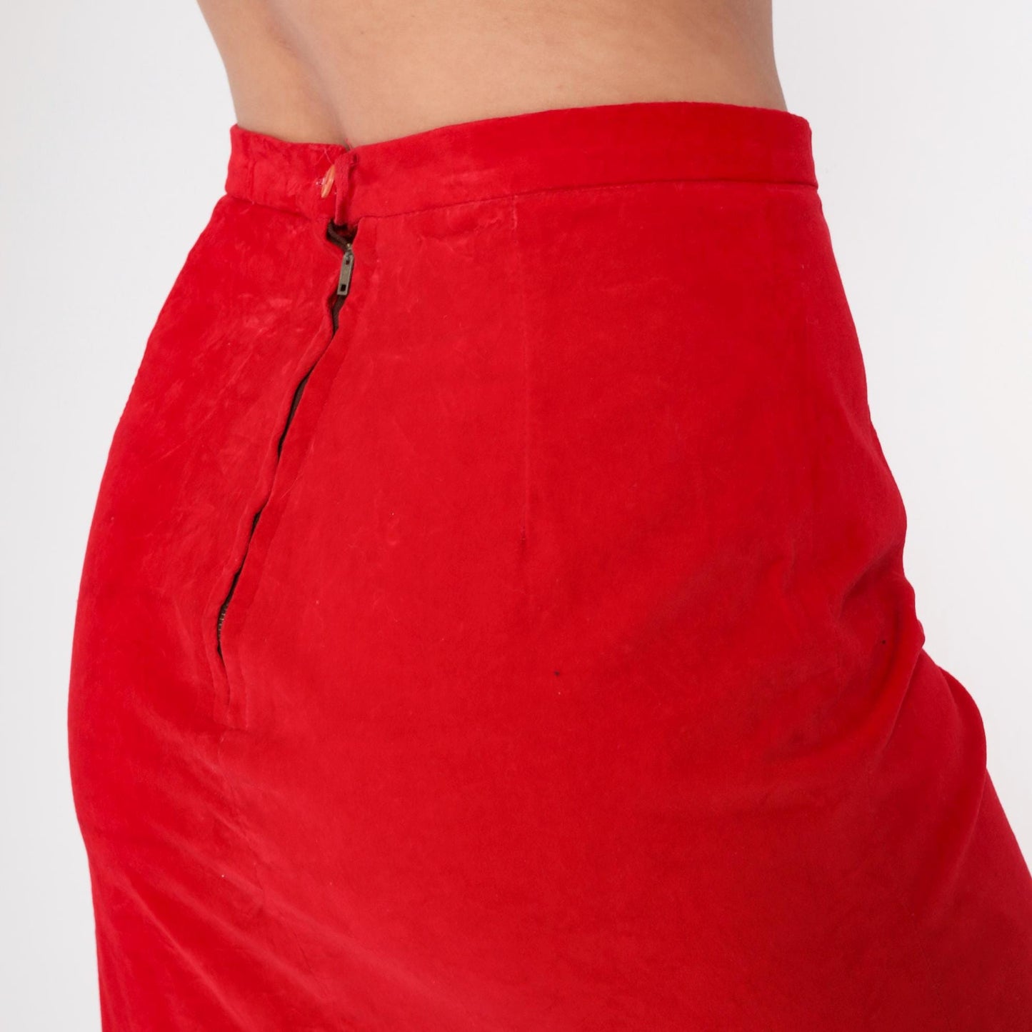 70s Red Velvet Midi Skirt Bucaretti High Waisted Trumpet Flare Small