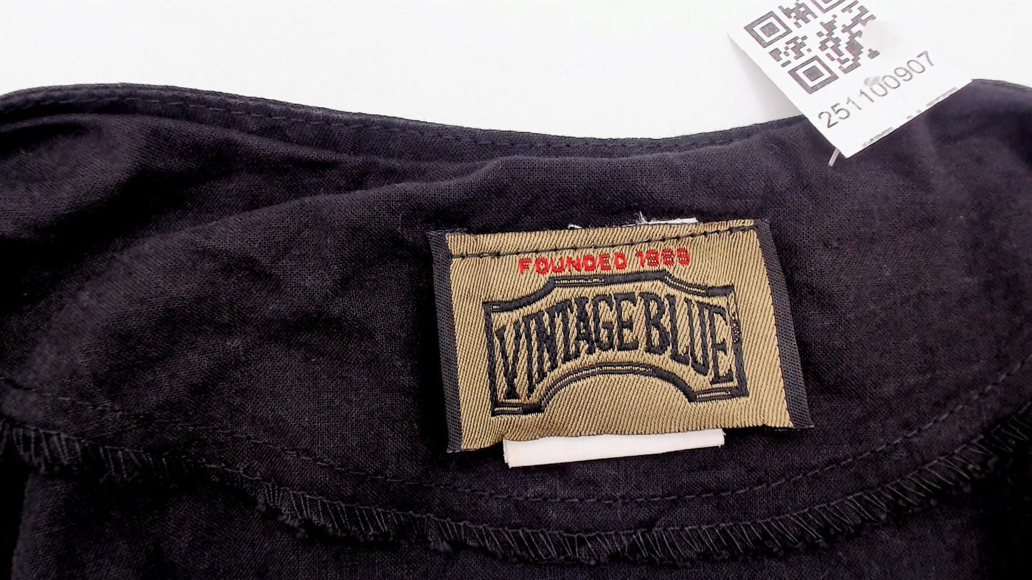 90s Black Cotton Prairie Mini Dress Tiered Skirt Cap Sleeve Medium