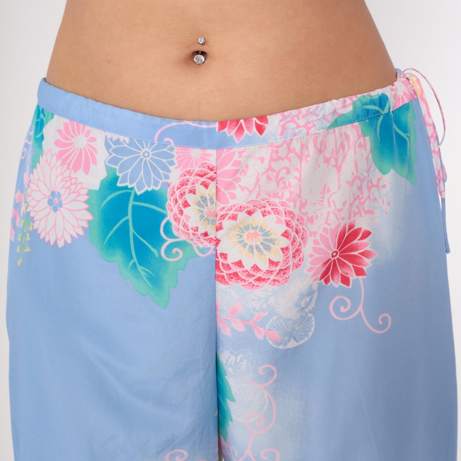 Y2K Natori Floral Pajama Pants Periwinkle Cropped Medium M
