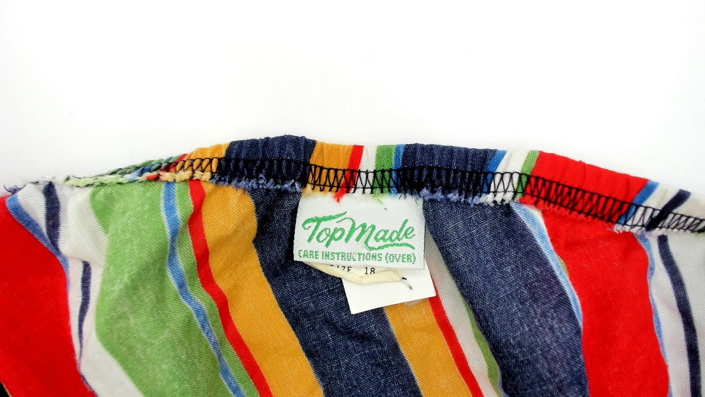 80s Rainbow Striped Midi Dress Diagonal Geometric Navy Red Green Yellow Sleeveless Large