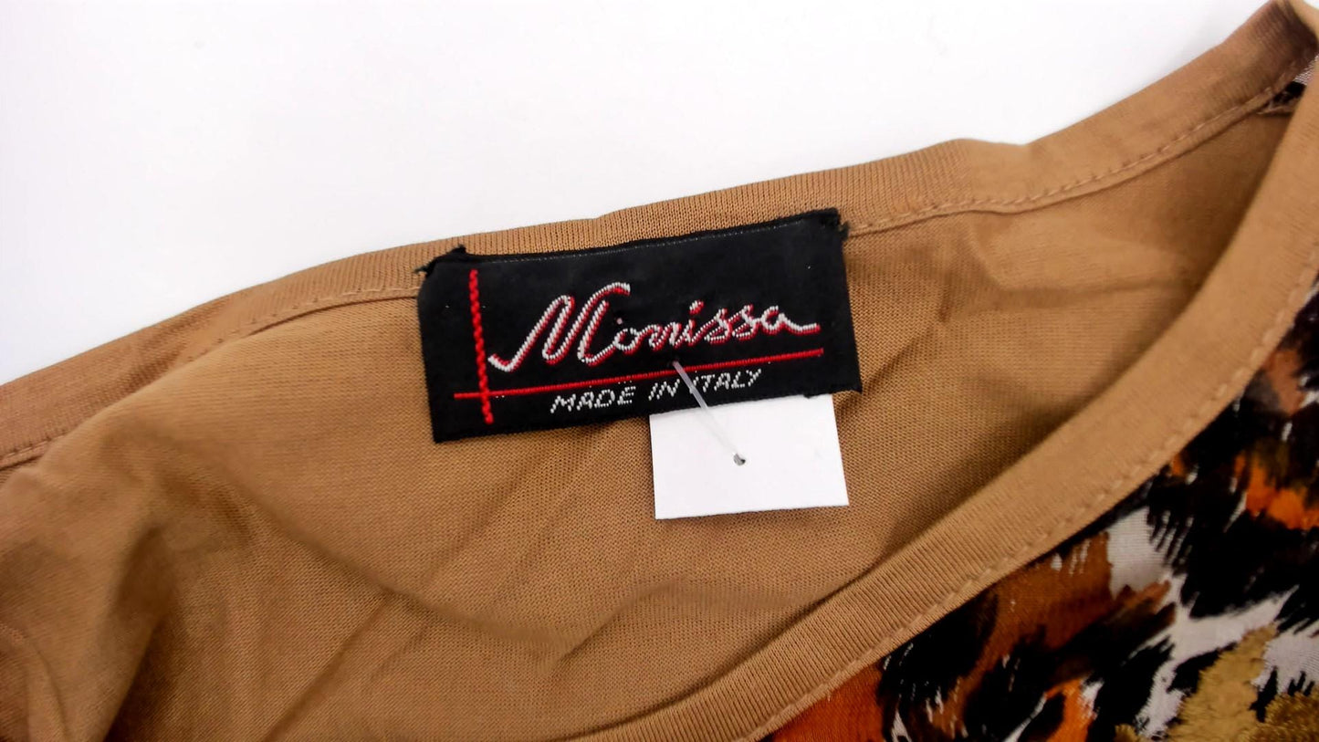 90s Morrissa Leopard Floral Embroidered Color Block Top Tan Large L