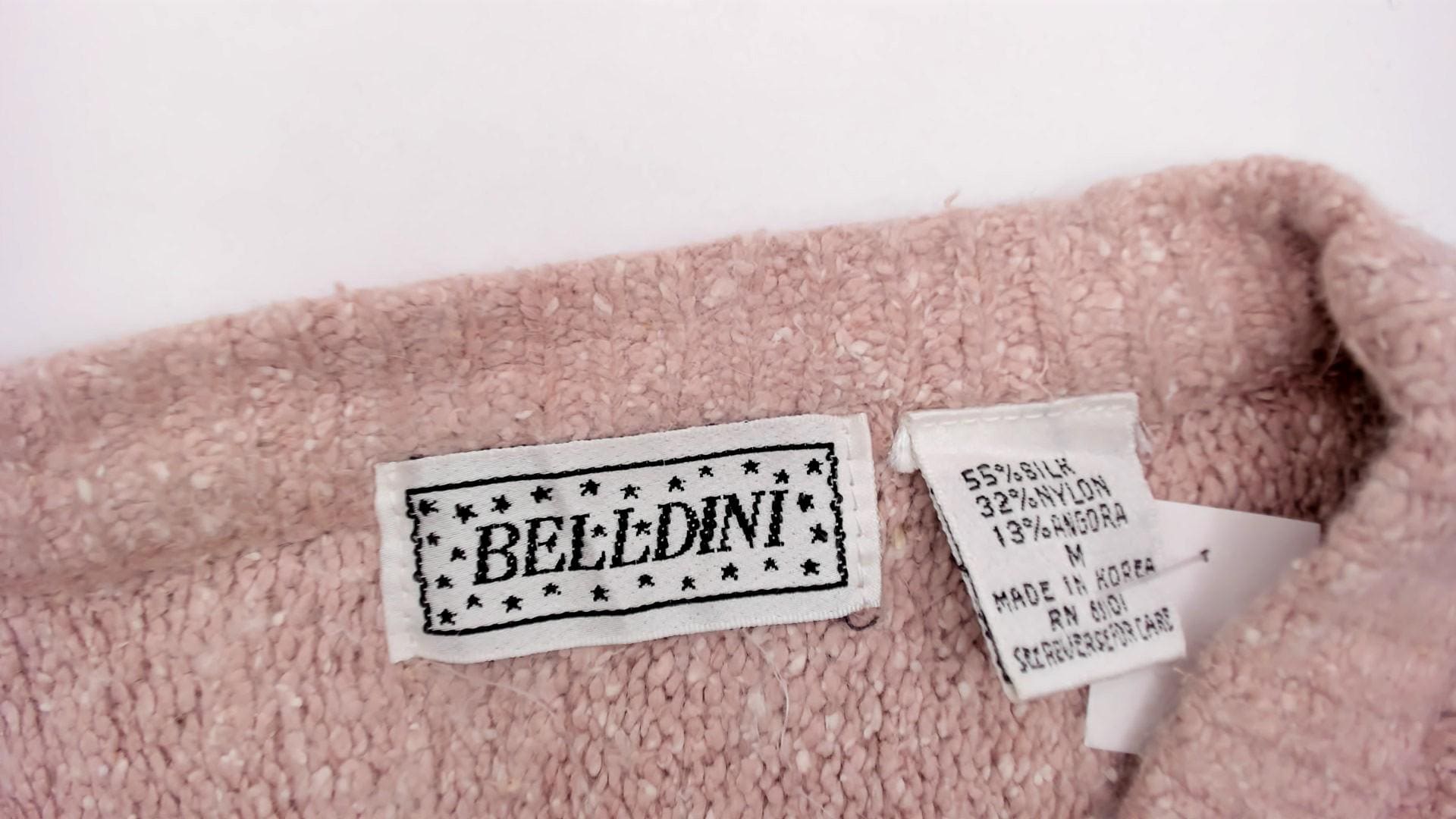 80s Belldini Pink Sweater Leaf Appliqué Beaded Knit Medium M
