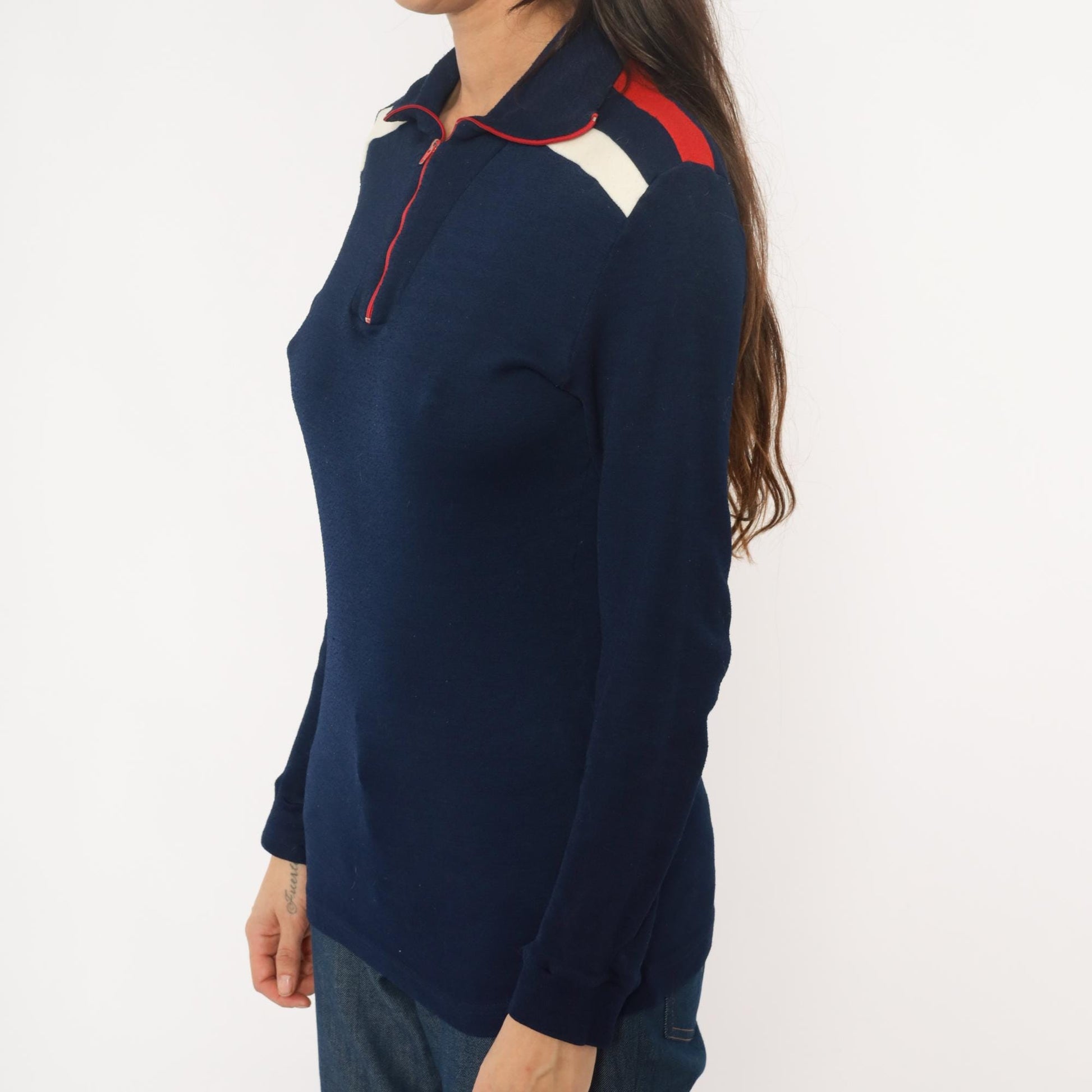 80s Helly Hansen Lifa Track Jacket Navy Quarter-Zip Colour Block Large