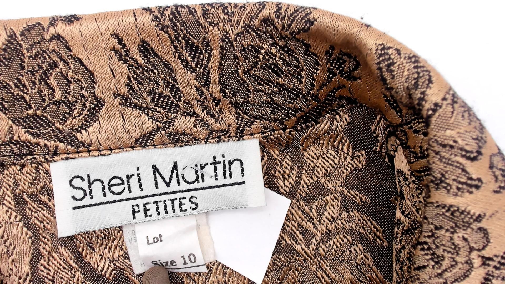 90s Sheri Martin Floral Brocade Jacket Cropped Champagne Black Piping Medium
