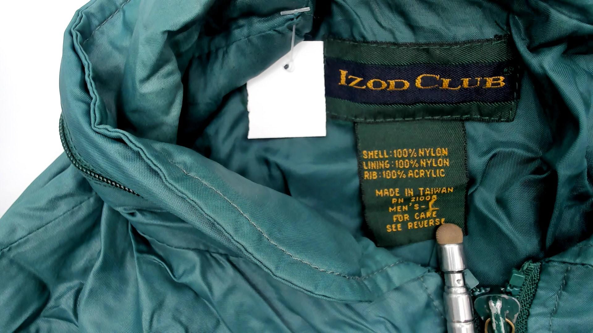 90s Izod Club Teal Windbreaker Jacket Nylon Zip Ribbed Collar Large L