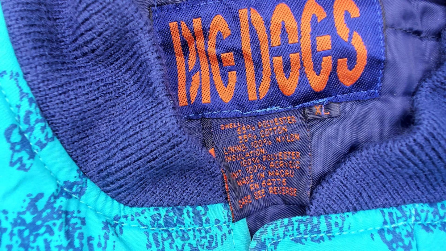 90s Big Dogs Bomber Jacket Turquoise Navy Ribbed Trim Dog Graphic Youth XL