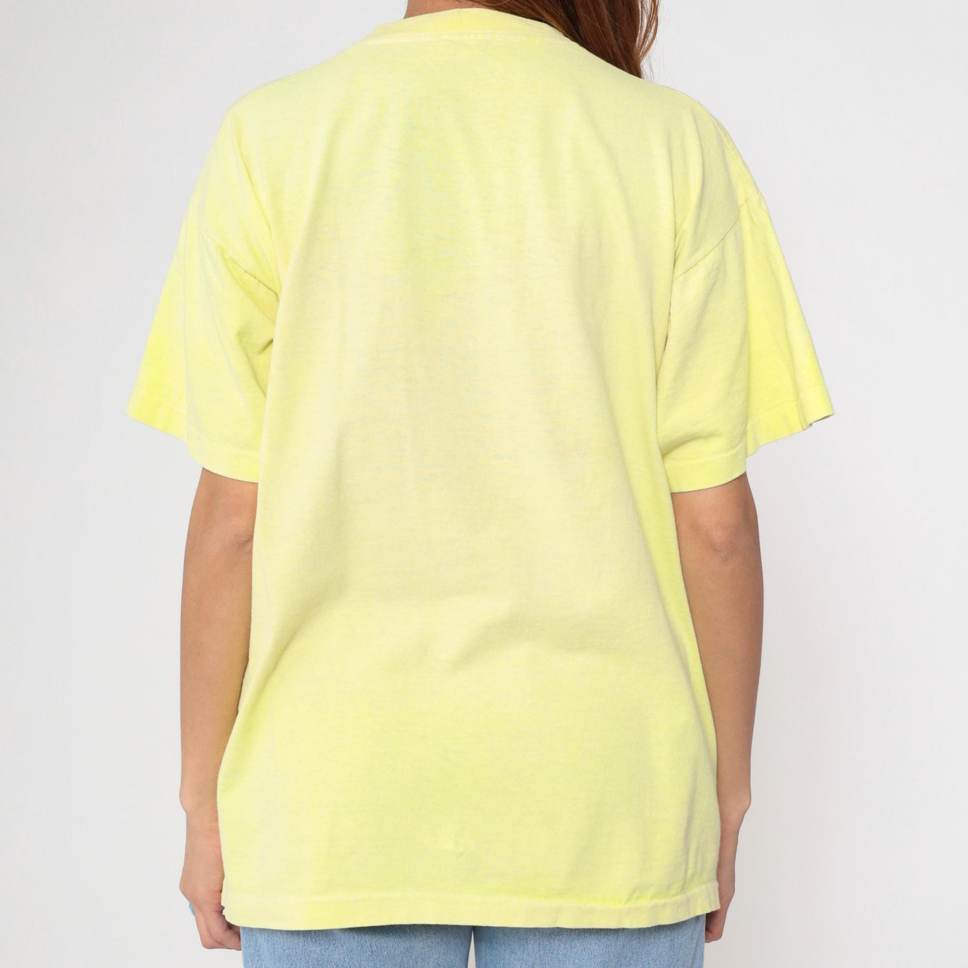 90s Fruit of the Loom Yellow Beach Graphic T-Shirt Where's The Beach Extra Large XL