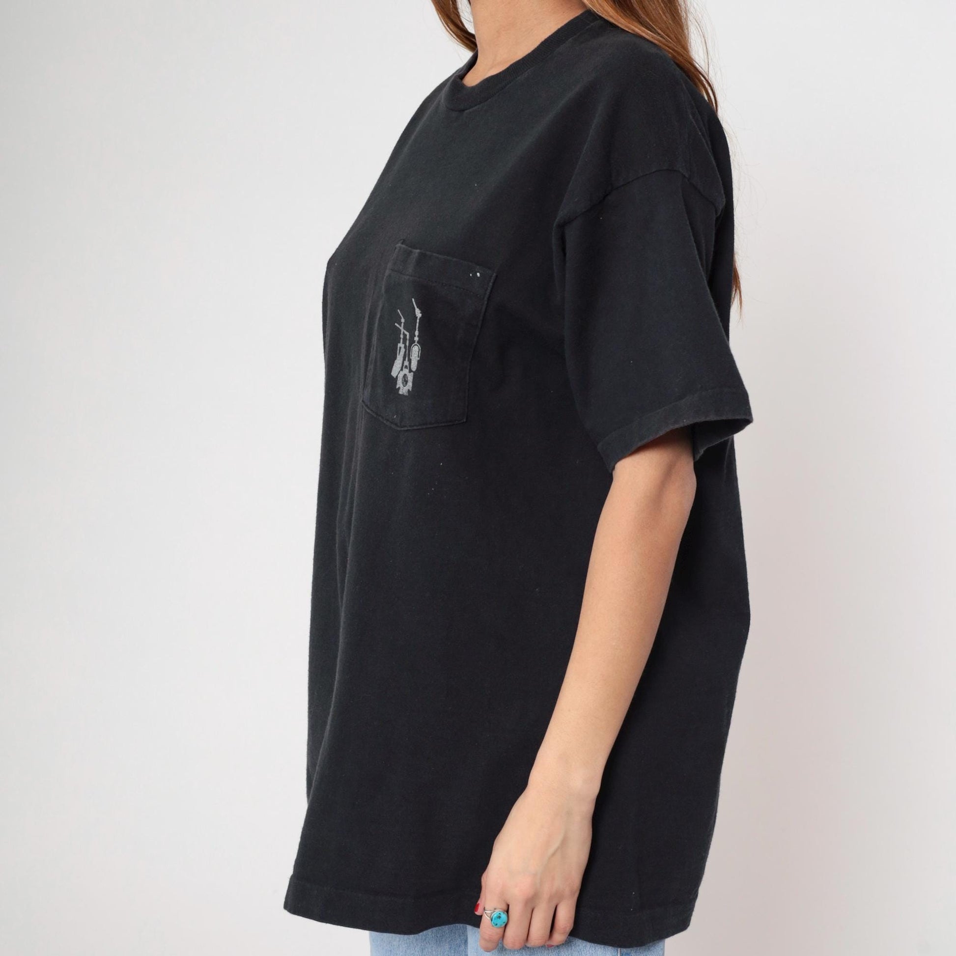 90s Studiocenter Broadcast Productions Graphic Pocket Tee Black Cotton Extra Large