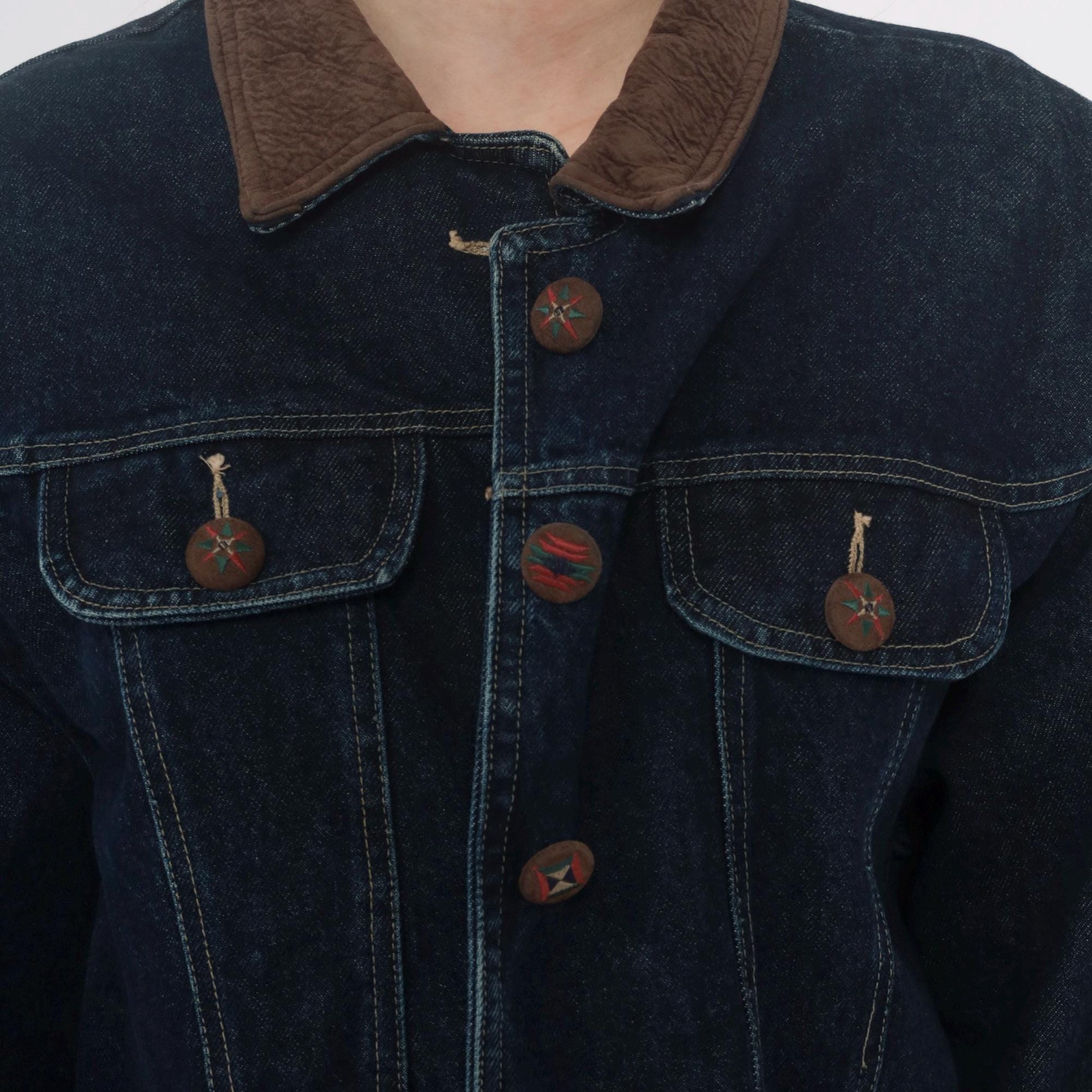 90s Coldwater Creek Cropped Denim Jacket Scalloped Hem Dark Wash Large L