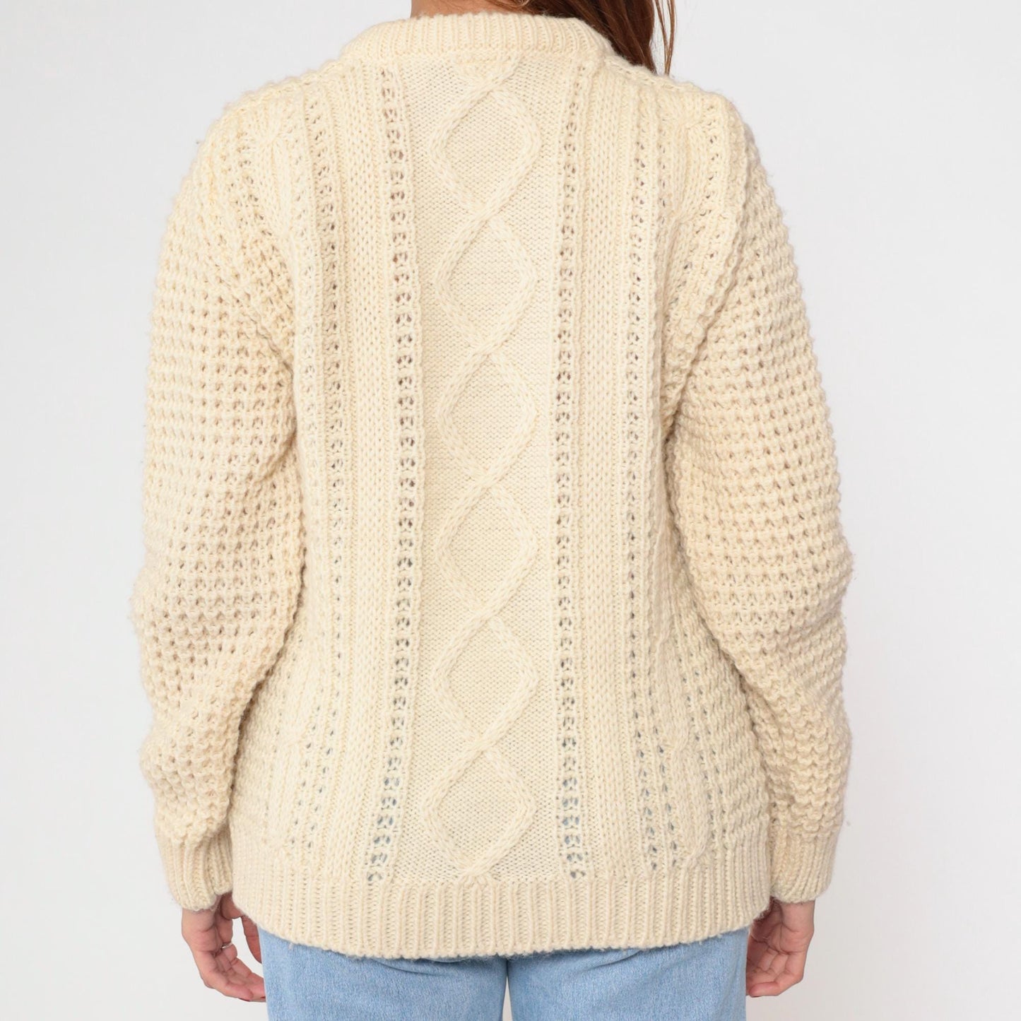 80s Falcarragh Cable Knit Wool Sweater Cream Aran Fisherman Small