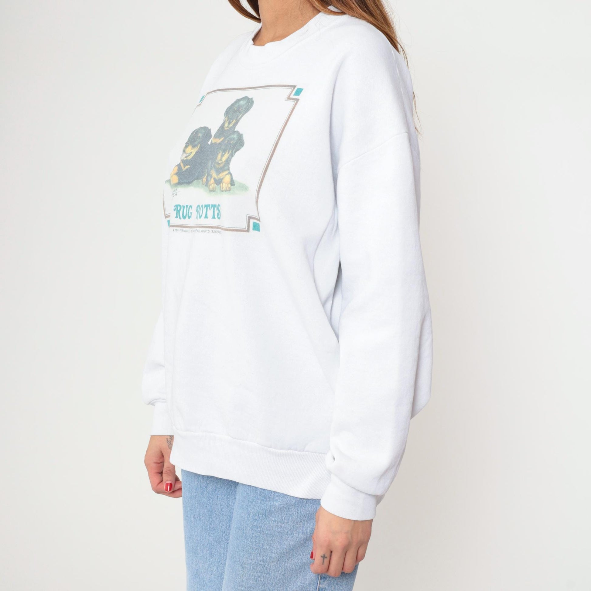 90s Rottweiler Puppies Graphic Sweatshirt White Jerzees Crewneck Extra Large XL