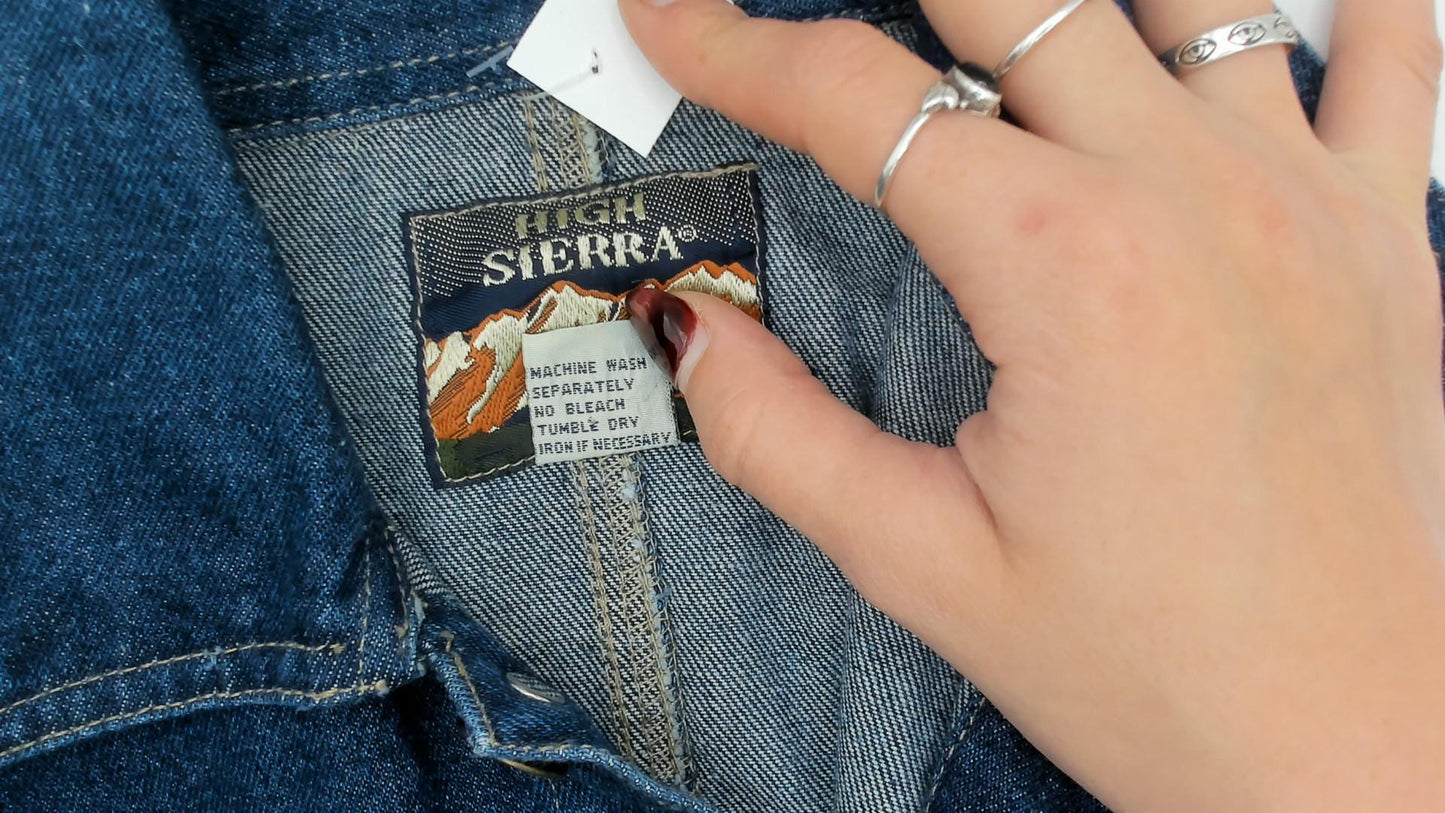 80s High Sierra Denim Chore Coat Blue Cotton Point Collar Small
