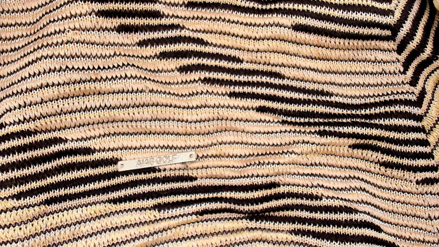 Y2K Aias Golf Striped Sweater Black Beige Cream Knit Pullover Medium M