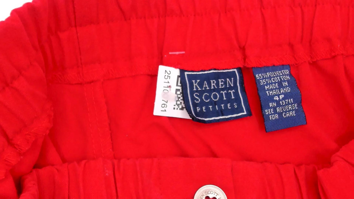 90s Karen Scott Red Cotton Shorts High Waisted Elastic Waist Small