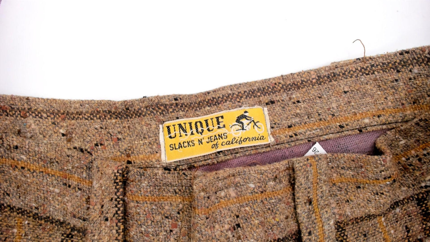 70s Brown Tweed Flare Pants High Waisted Striped Bell Bottom Medium M