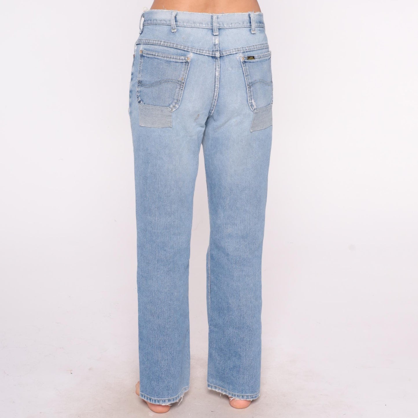 Lee Denim Jeans 80s Light Wash High Rise Straight Leg Distressed Medium M