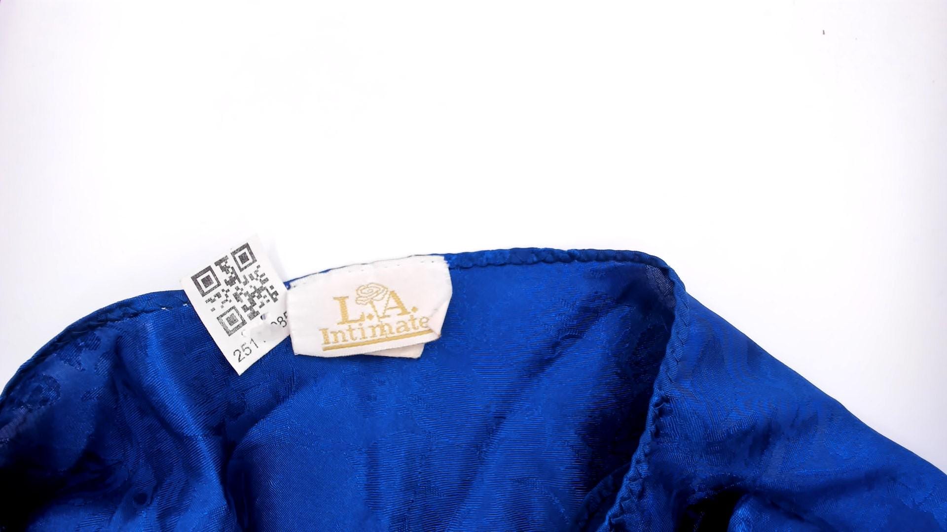 90s La Intimates Royal Blue Satin Nightgown Floral Jacquard V-Neck Mini Small