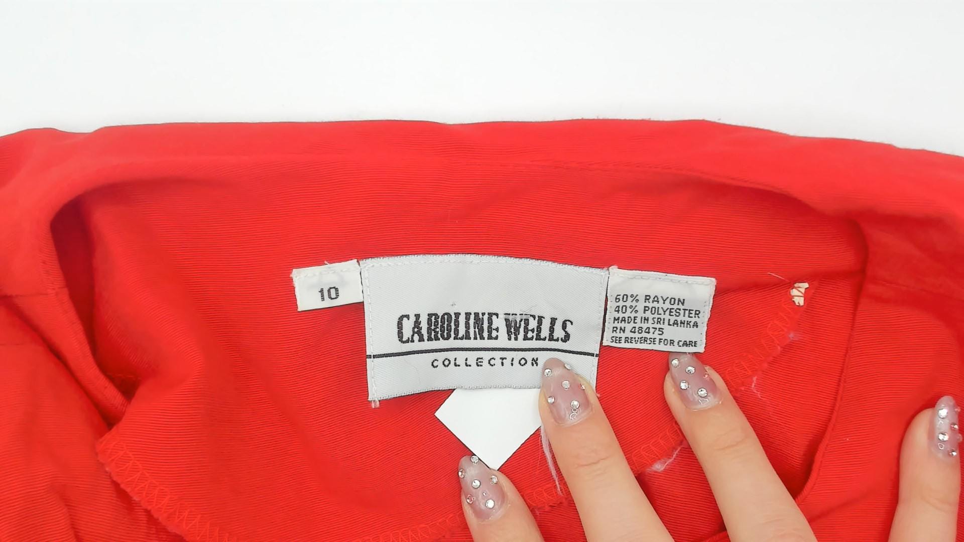 90s Caroline Wells Red Secretary Dress Pearl Buttons Short Sleeve Medium