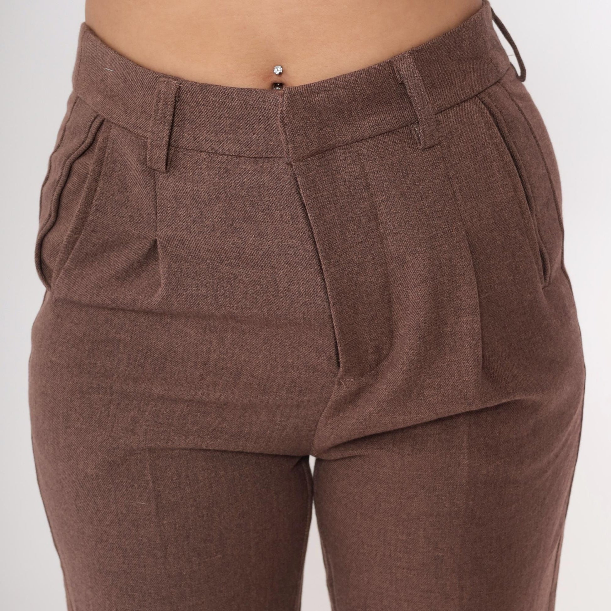 Y2K Brown Pleated Cropped Trousers Straight Leg High Waist Medium M