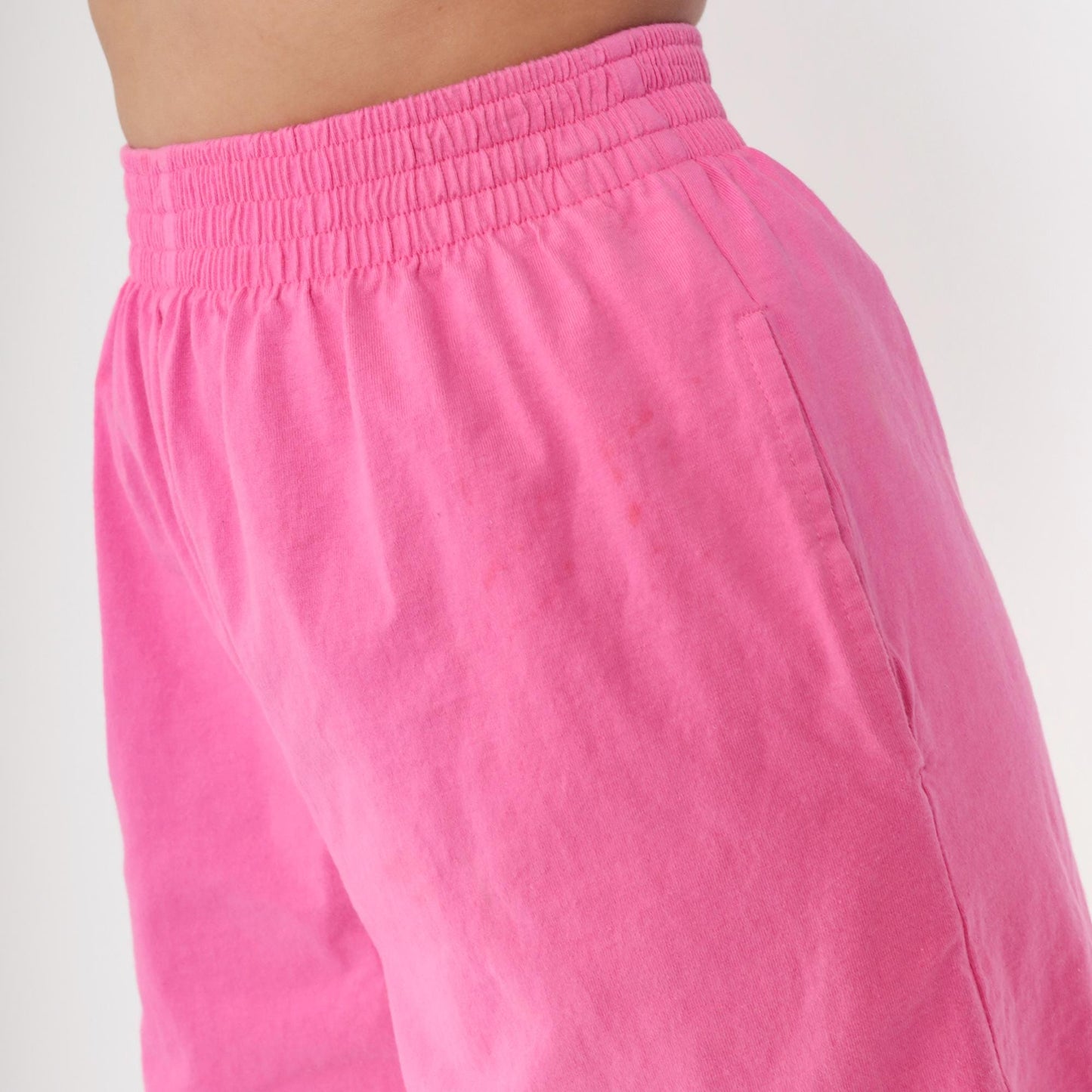 90s Hot Pink Cotton Shorts High Rise Bermuda Elastic Waist Medium