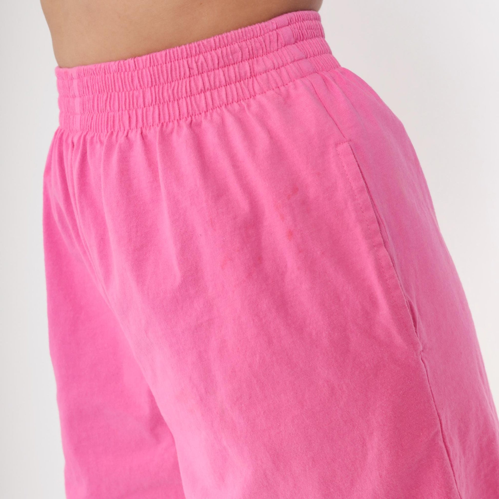 90s Hot Pink Cotton Shorts High Rise Bermuda Elastic Waist Medium